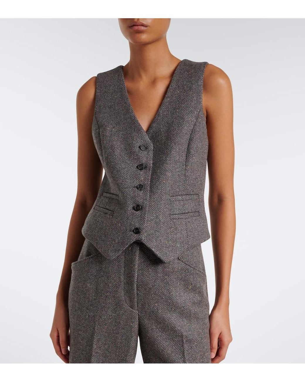 Gabriela Hearst Gray Coleridge Herringbone Cashmere And Wool Vest