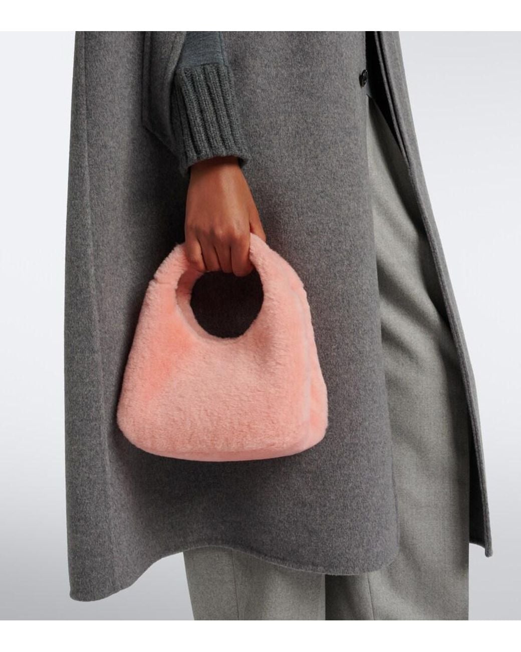 Bottega Veneta Pink Campana Intrecciato Shearling Top-Handle Bag
