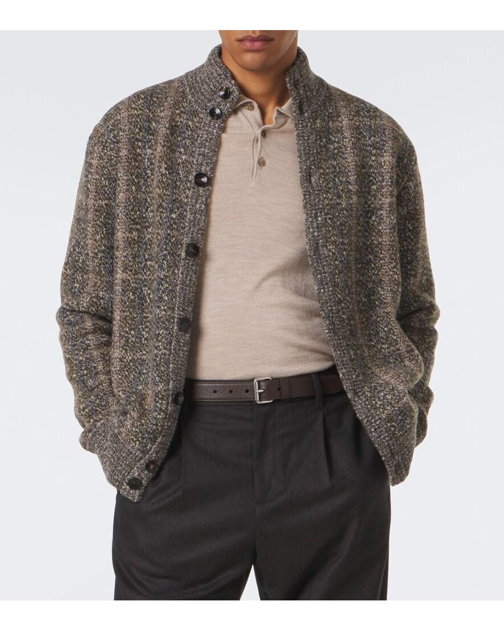 Agnona Brown Checked Wool And Cashmere Cardigan for men