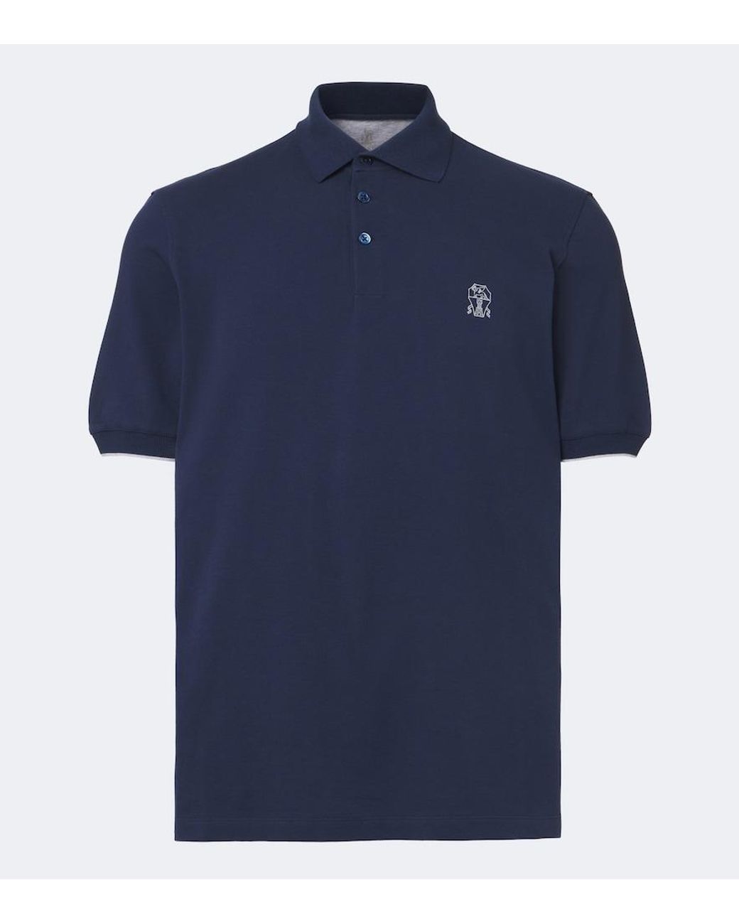 Brunello Cucinelli Blue Logo Cotton Pique Polo Shirt for men