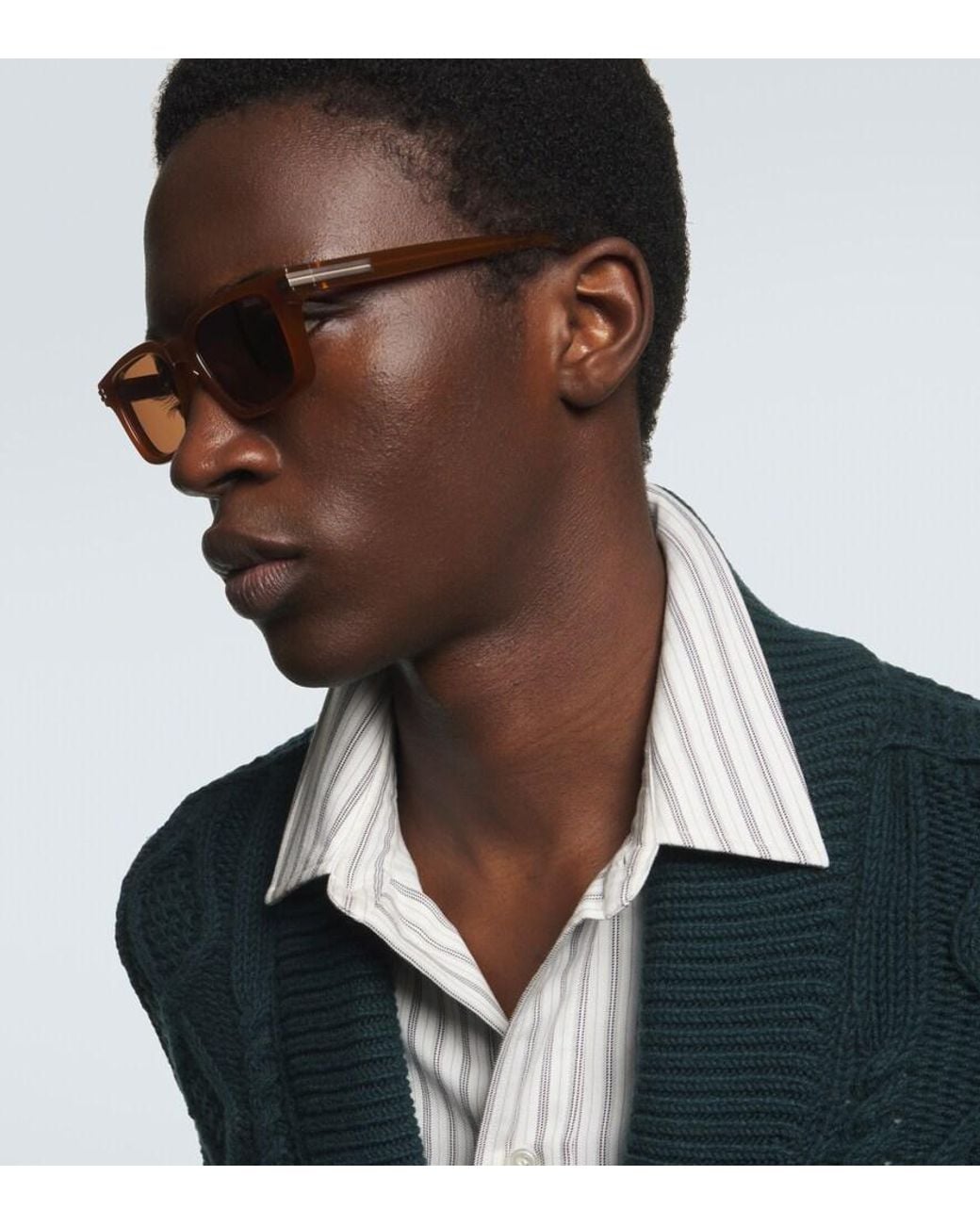 Zegna Brown Rectangular Sunglasses for men