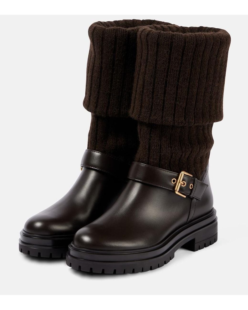 Gianvito Rossi Black Thurso Leather-Trimmed Biker Boots
