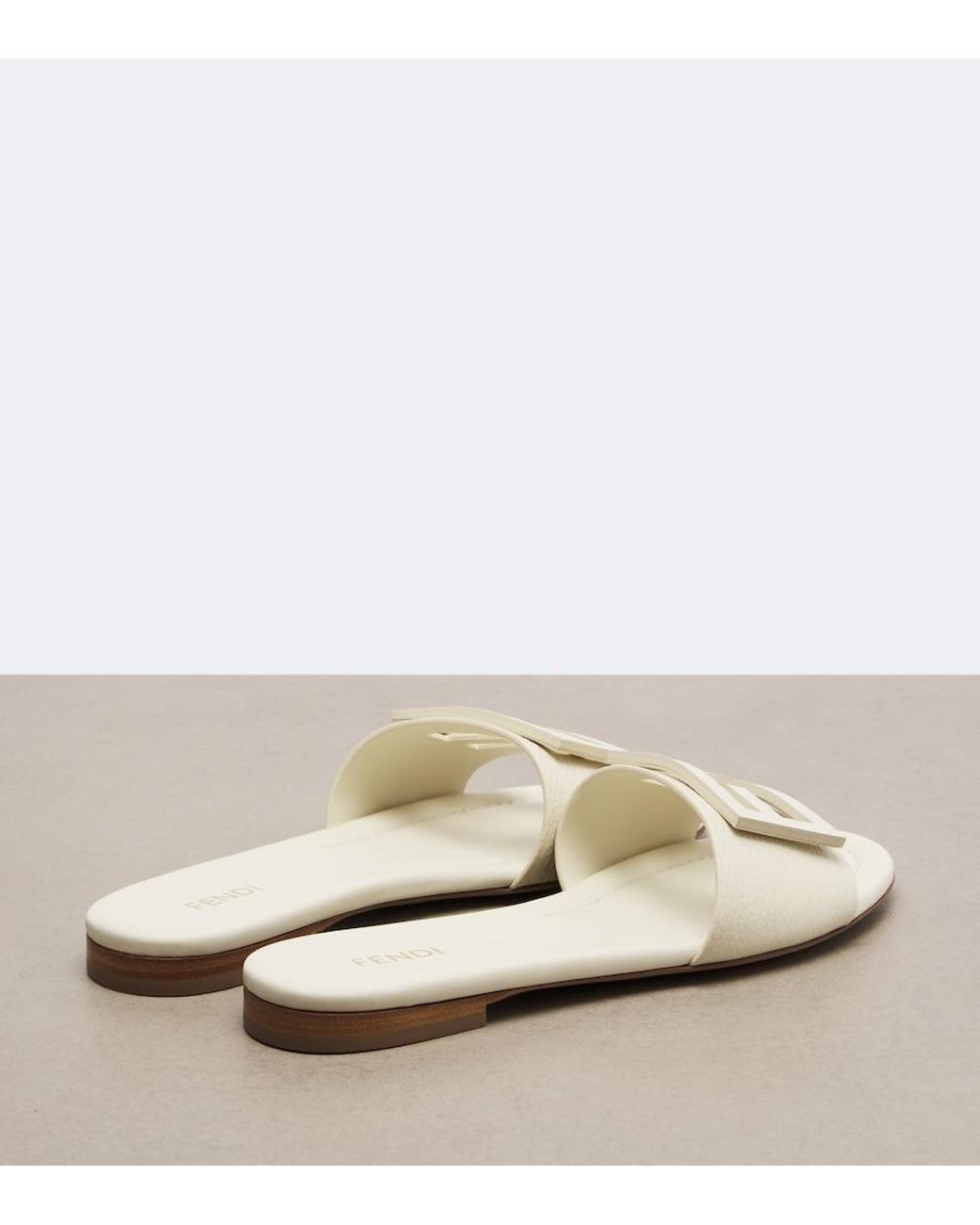 Fendi White Ff Leather Slides