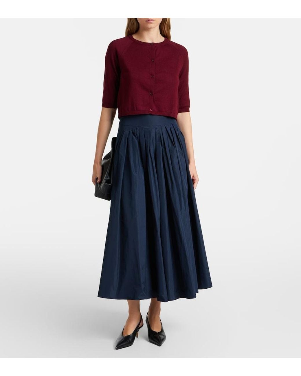Max Mara Red Cropped Cotton, Silk, And Cashmere Cardigan