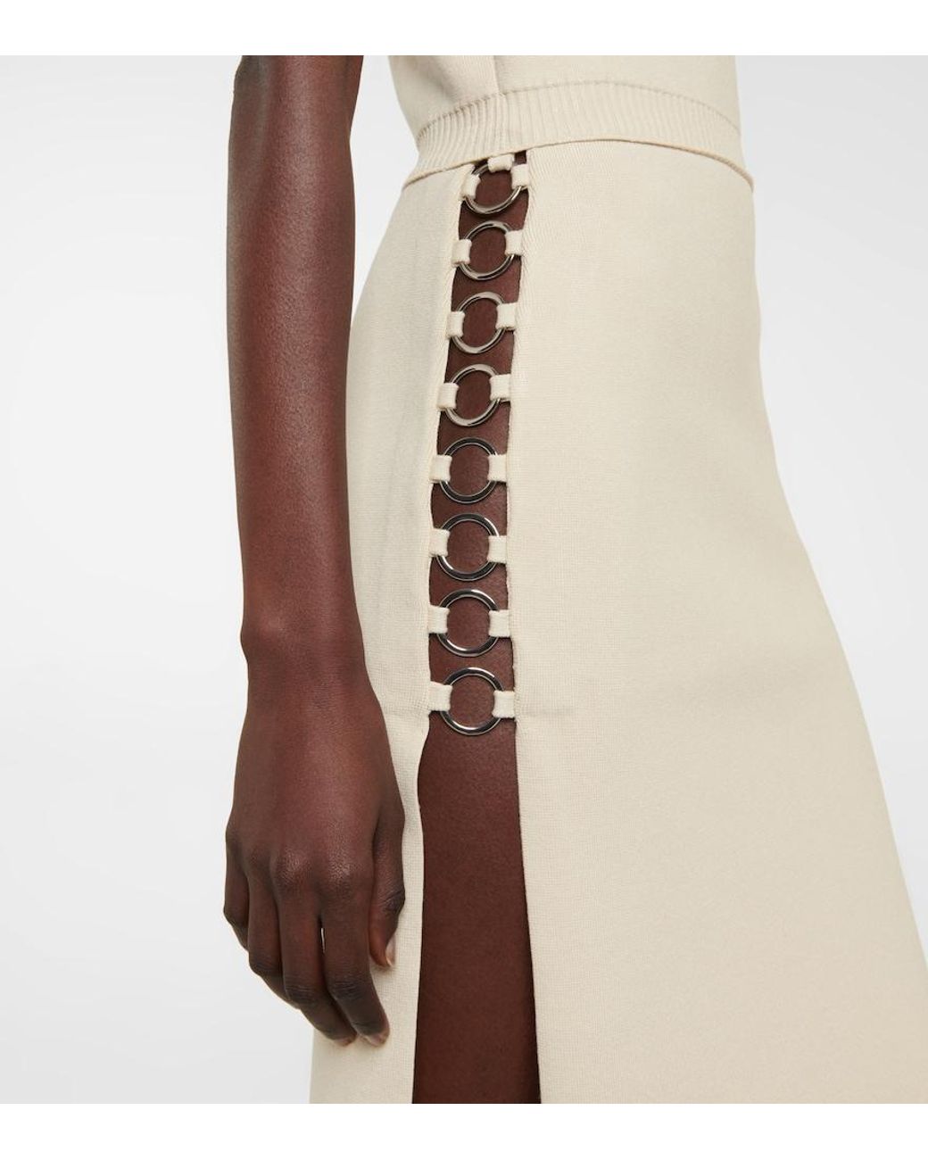 Rabanne White Embellished Knit Midi Dress