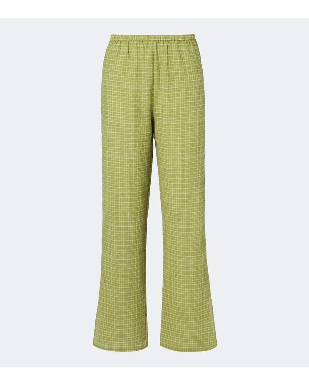 Asceno Green Loreto Checked Cotton Wide-Leg Pants