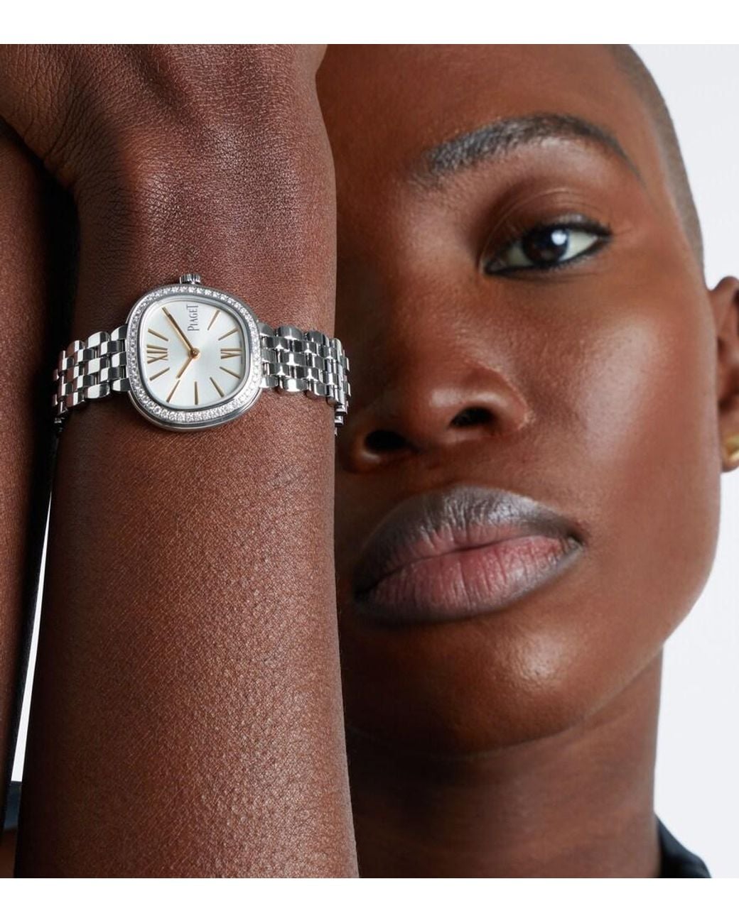 Piaget White Sixtie Embellished Stainless Steel Watch