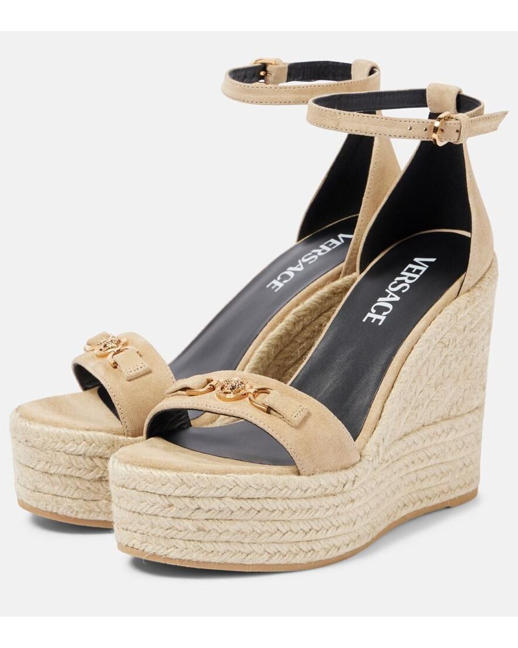 Versace Metallic Wedge-Sandalen Medusa '95 Aus Veloursleder