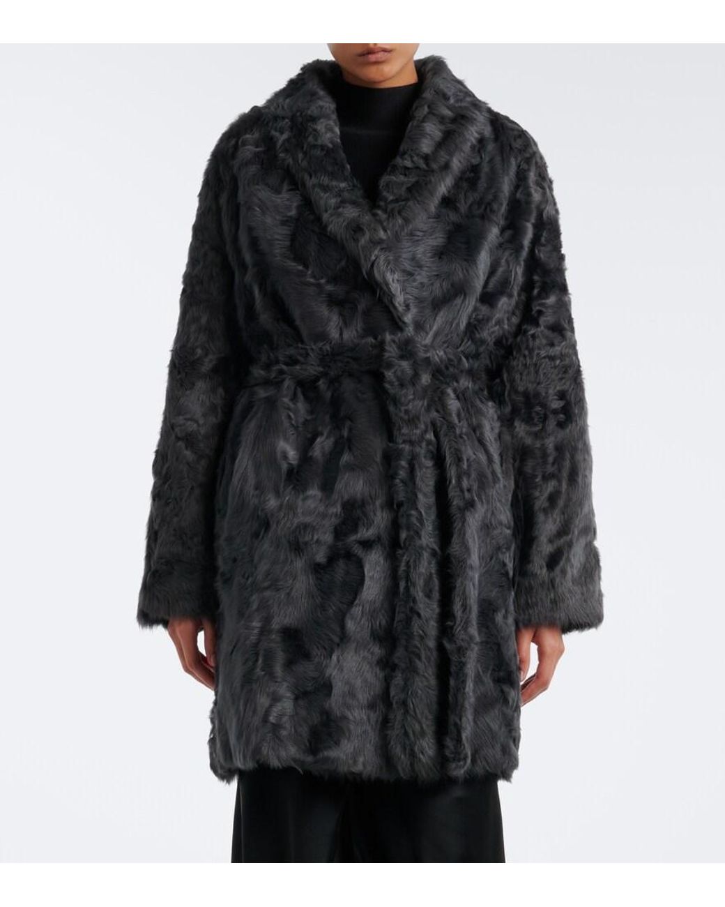 Yves Salomon Black Shearling Wrap Coat