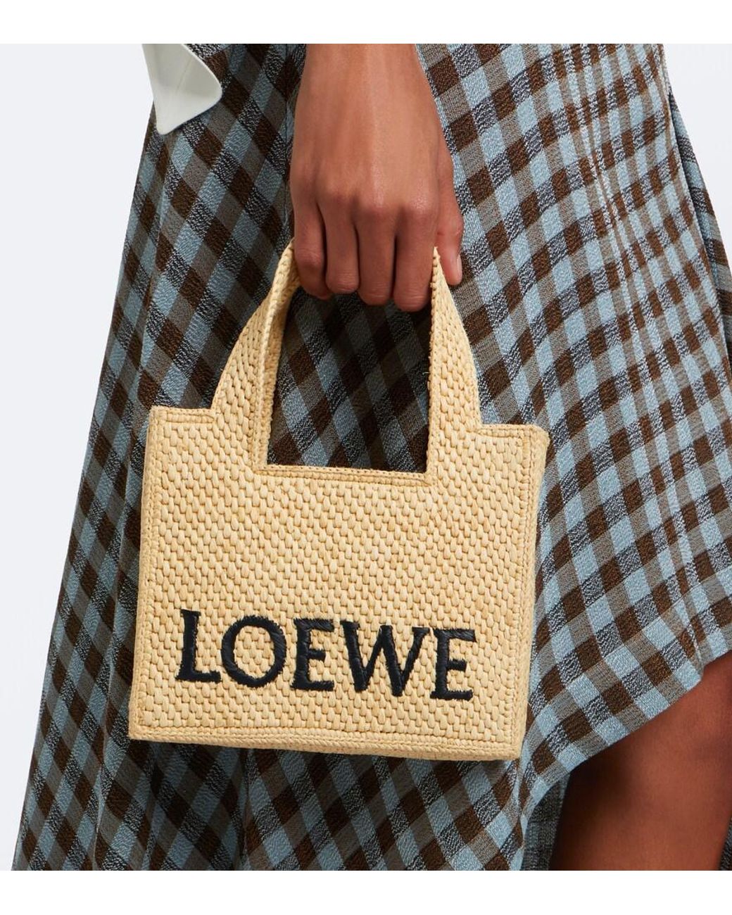 Loewe White Logo Mini Raffia Top-Handle Bag