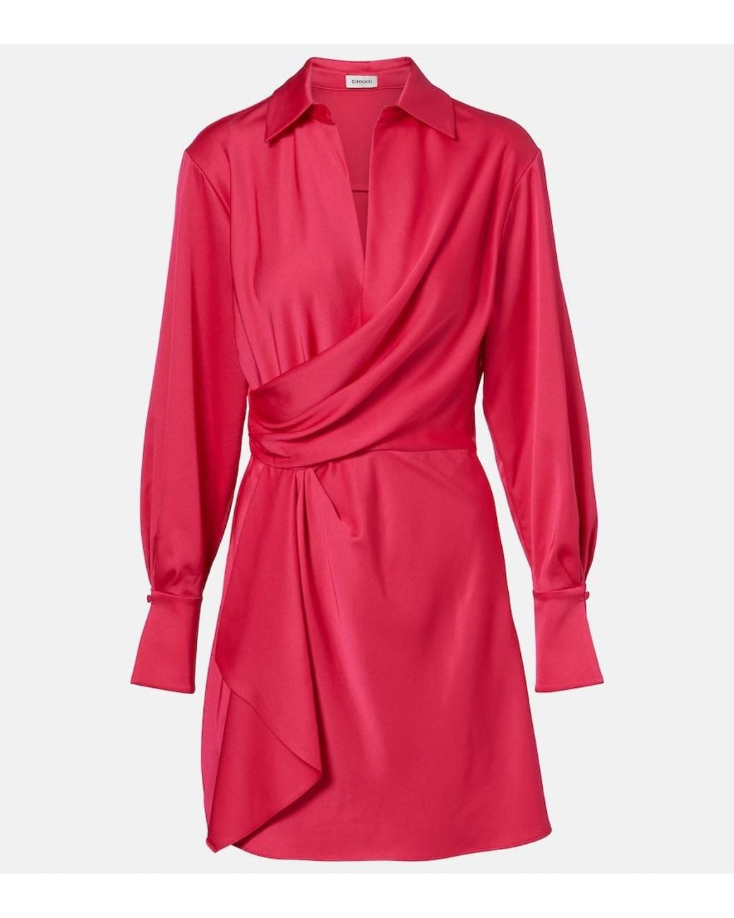 Jonathan Simkhai Red Talit Draped Satin Wrap Dress