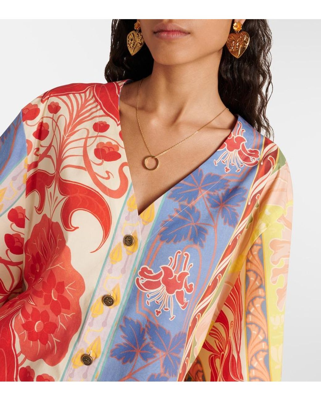 Etro Red Printed Oversized Cotton-Blend Shirt