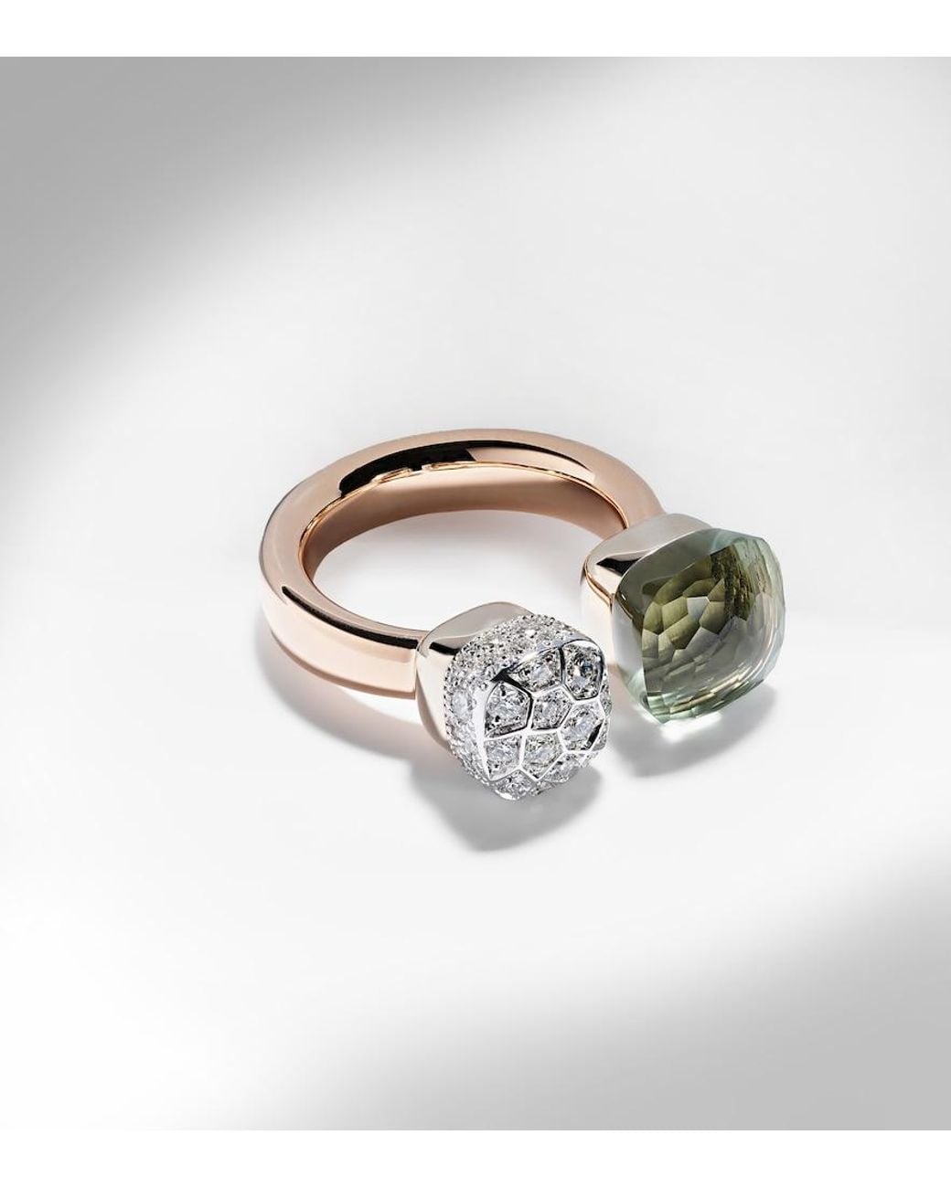Pomellato White Nudo 18Kt Rose And Ring With Diamonds And Prasiolite