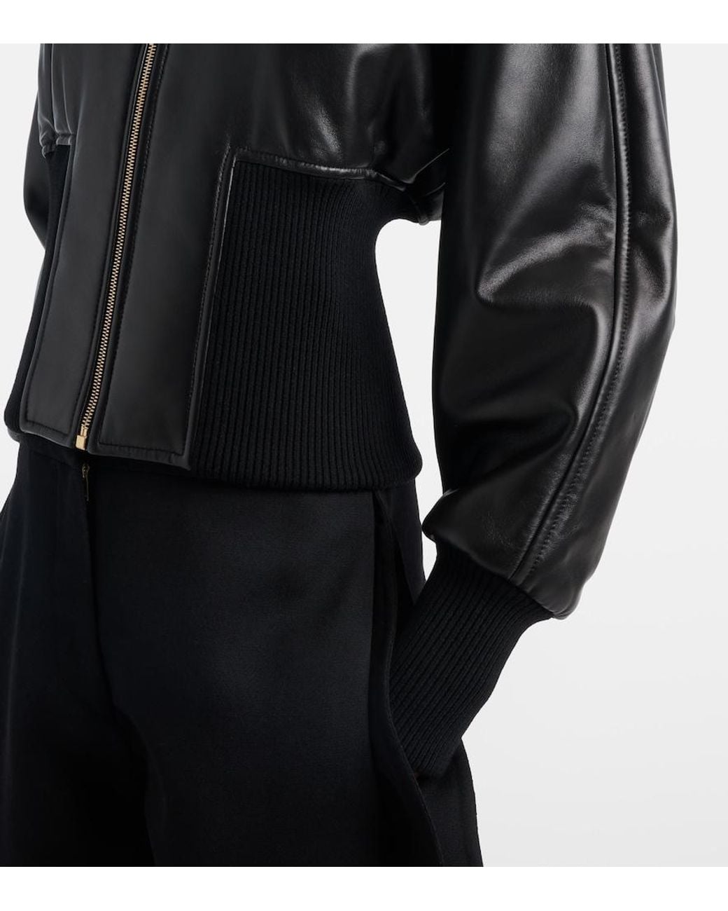 Alaïa Black Leather Bomber Jacket