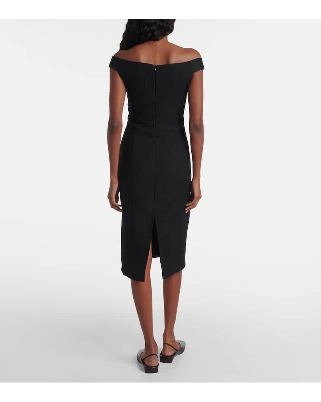 Calvin Klein Black Bonny Wool And Linen-Blend Midi Dress