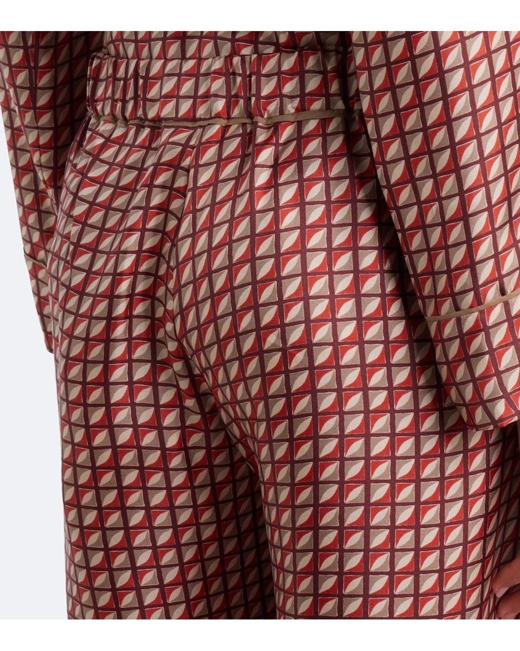 Max Mara Red Printed Silk Wide-Leg Pants