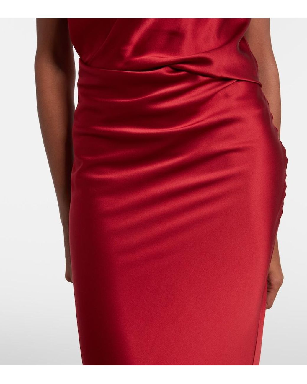 The Sei Red Draped Halterneck Silk Satin Gown