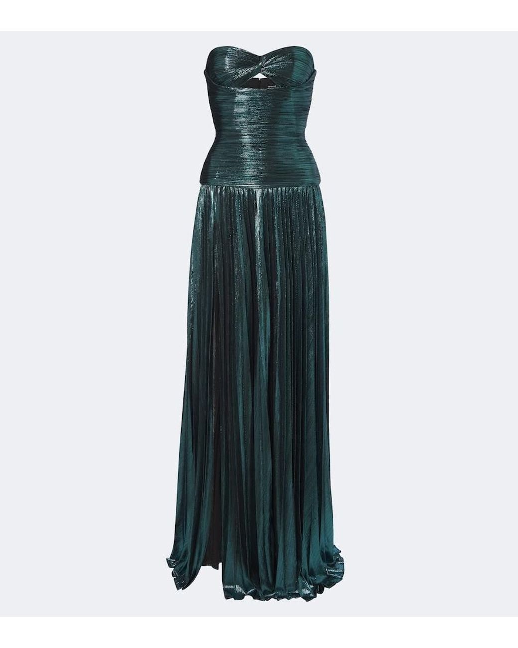 retroféte Green Monterey Cutout Strapless Lame Bustier Gown