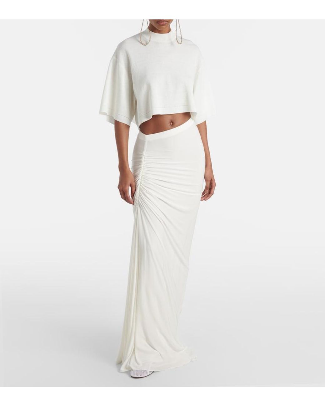 Alaïa White Cropped Cotton And Wool-Blend T-Shirt