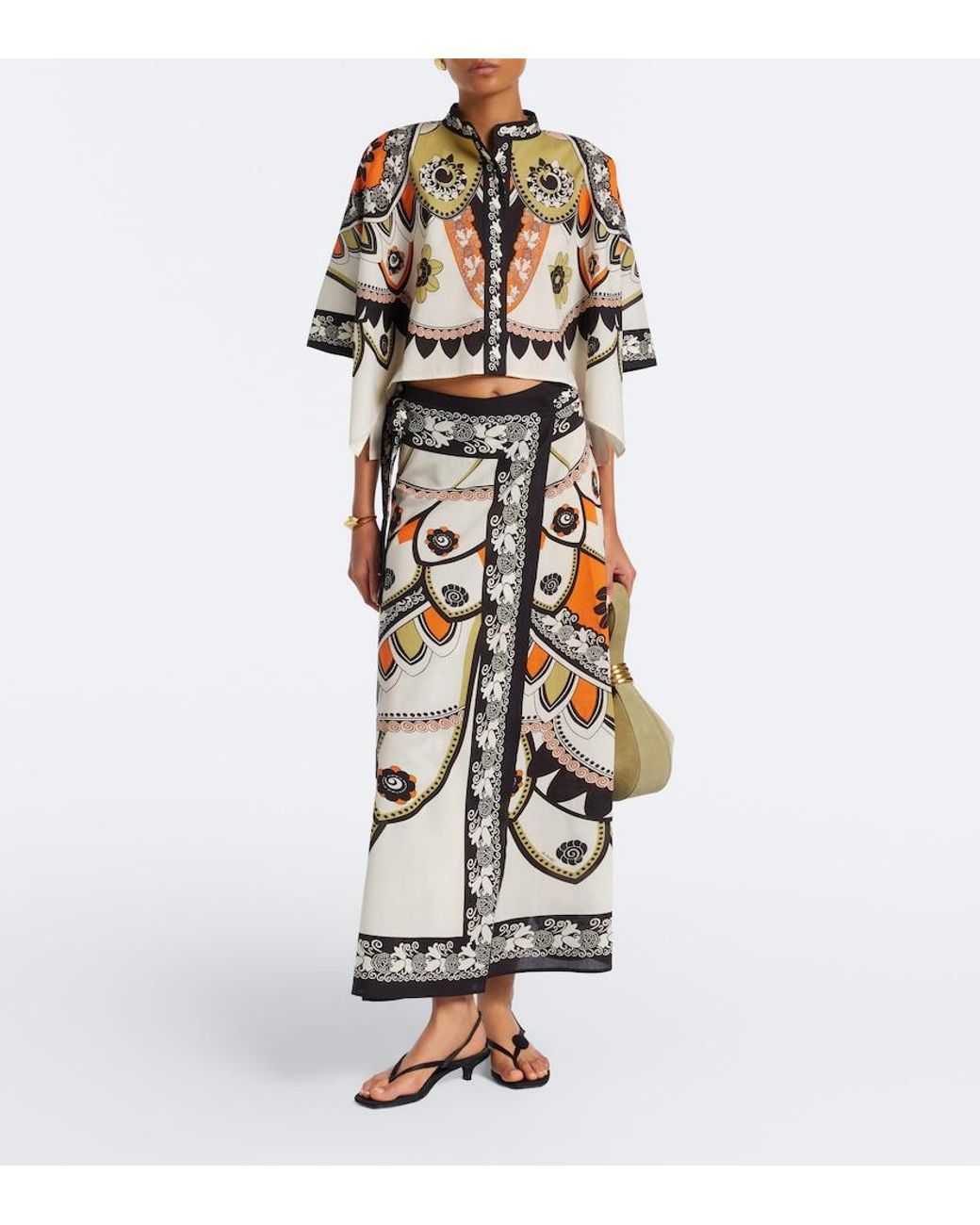 LaDoubleJ White Sarong Printed Cotton Muslin Wrap Skirt