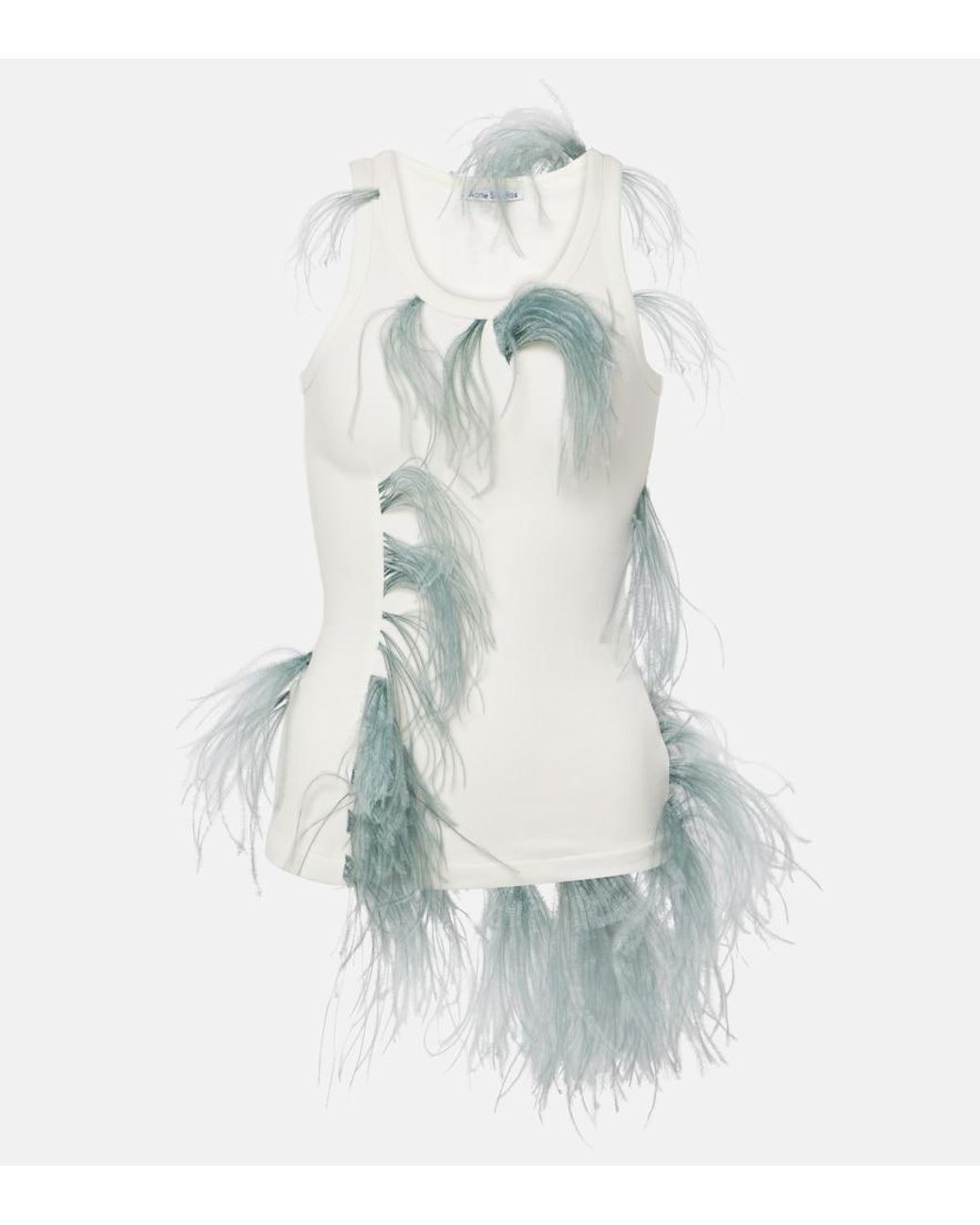 Acne Blue Feather-Trimmed Cotton-Blend Tank Top