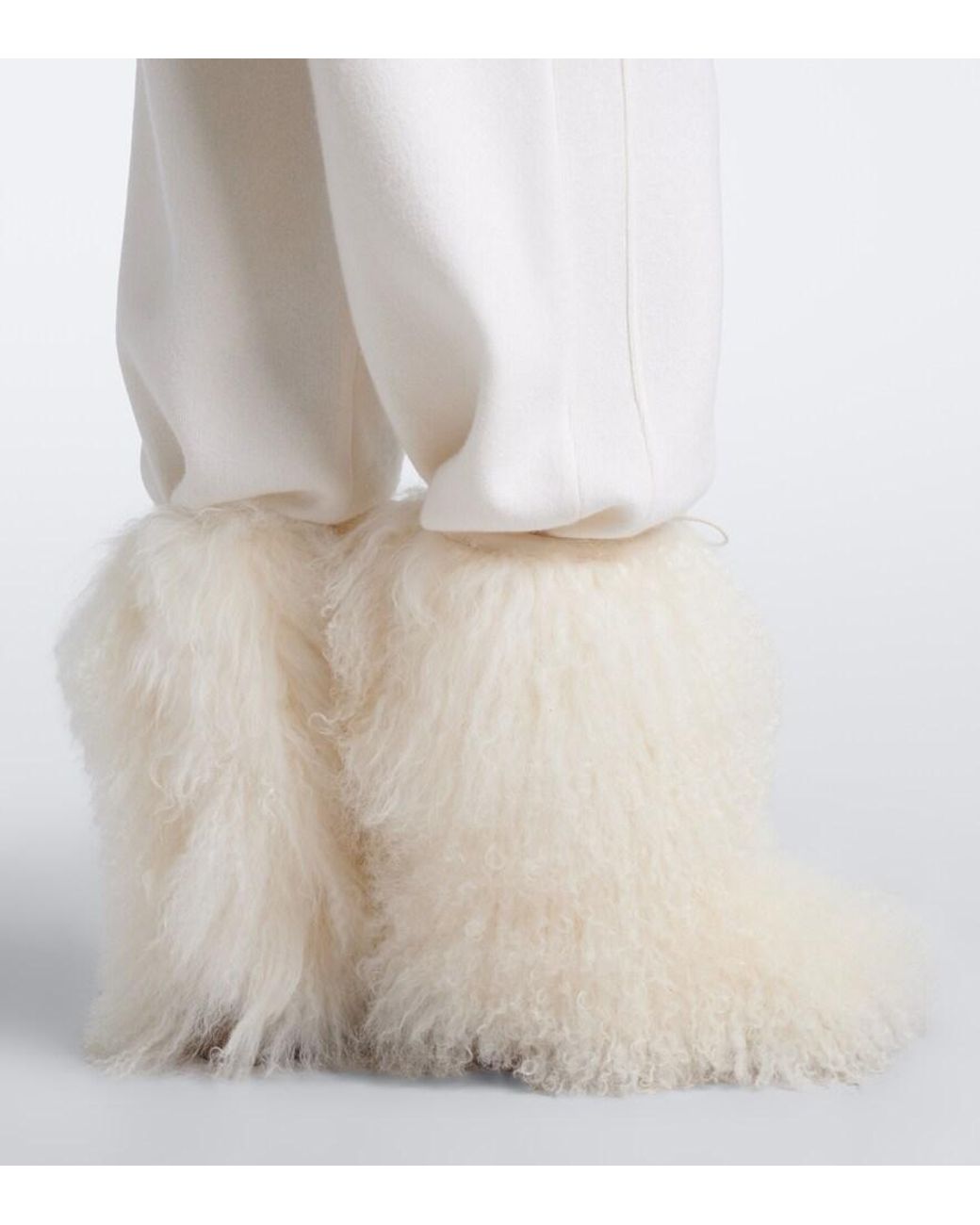 Yves Salomon White Leather-Trimmed Shearling Mid-Calf Boots
