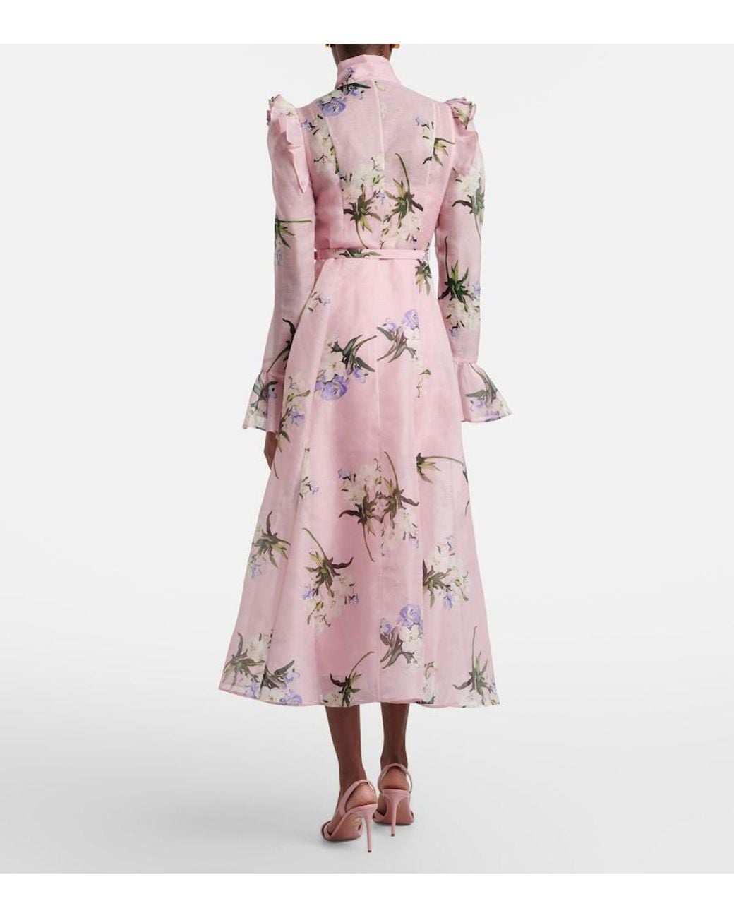LEO LIN Pink Katrina Floral Linen And Silk Midi Dress