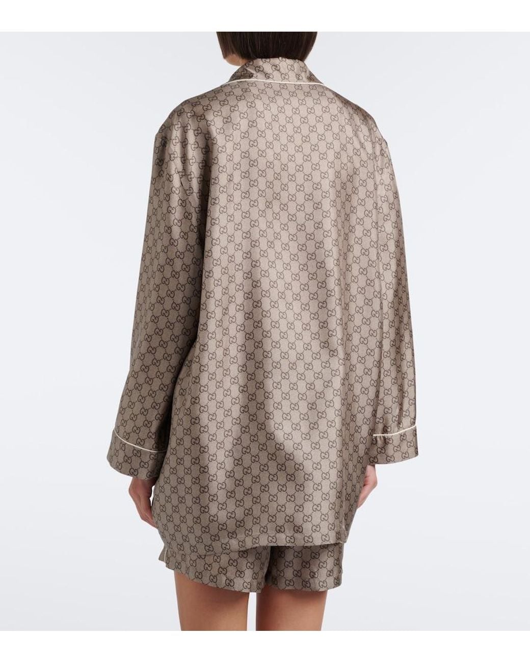 Gucci Brown Gg Silk Twill Pajama Shirt