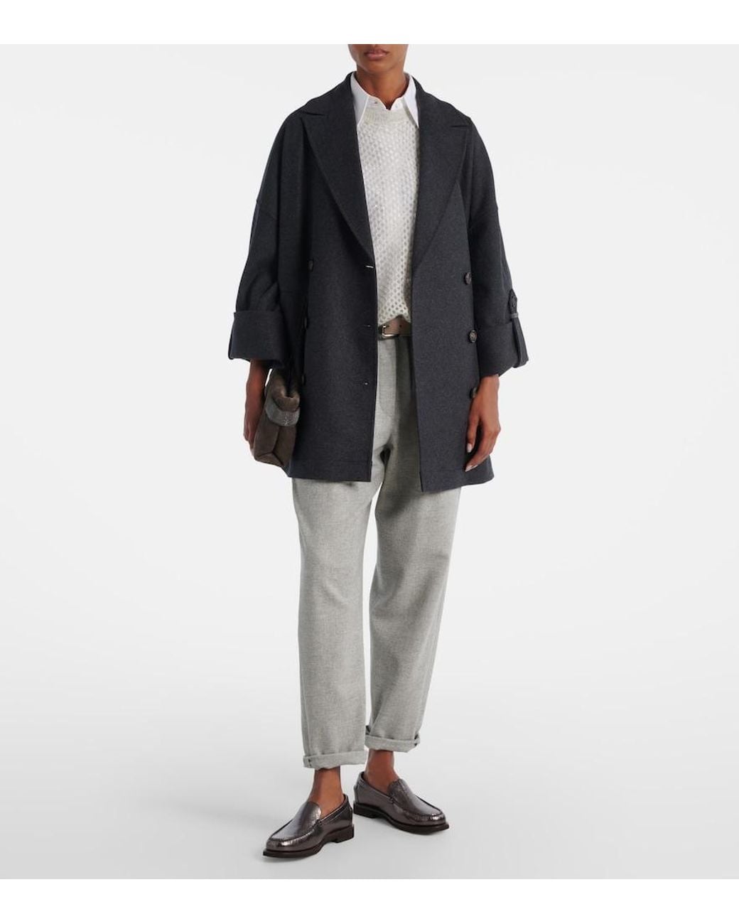 Brunello Cucinelli Gray Cropped Wool And Cashmere Straight Pants