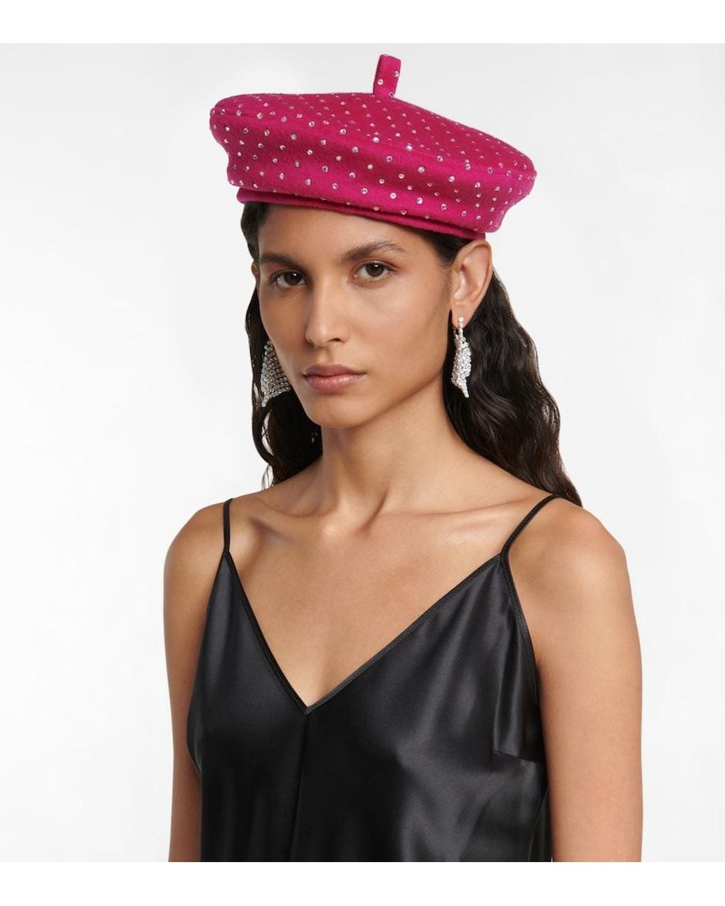 Ruslan Baginskiy Pink Embellished Wool-blend Beret
