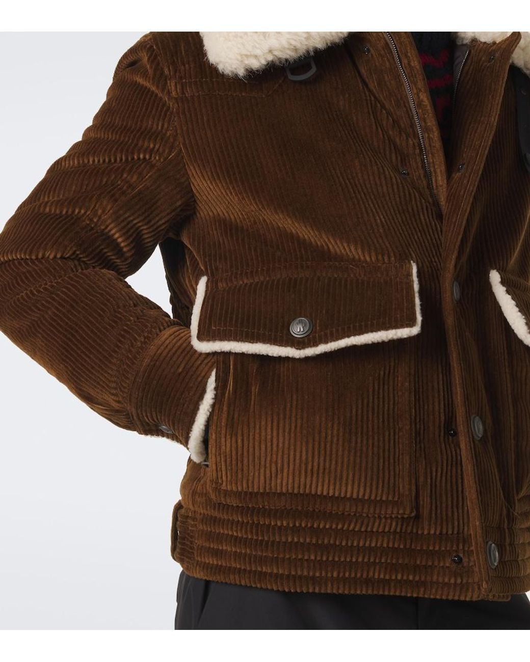 Moncler Brown Shearling-Trimmed Corduroy Down Jacket for men