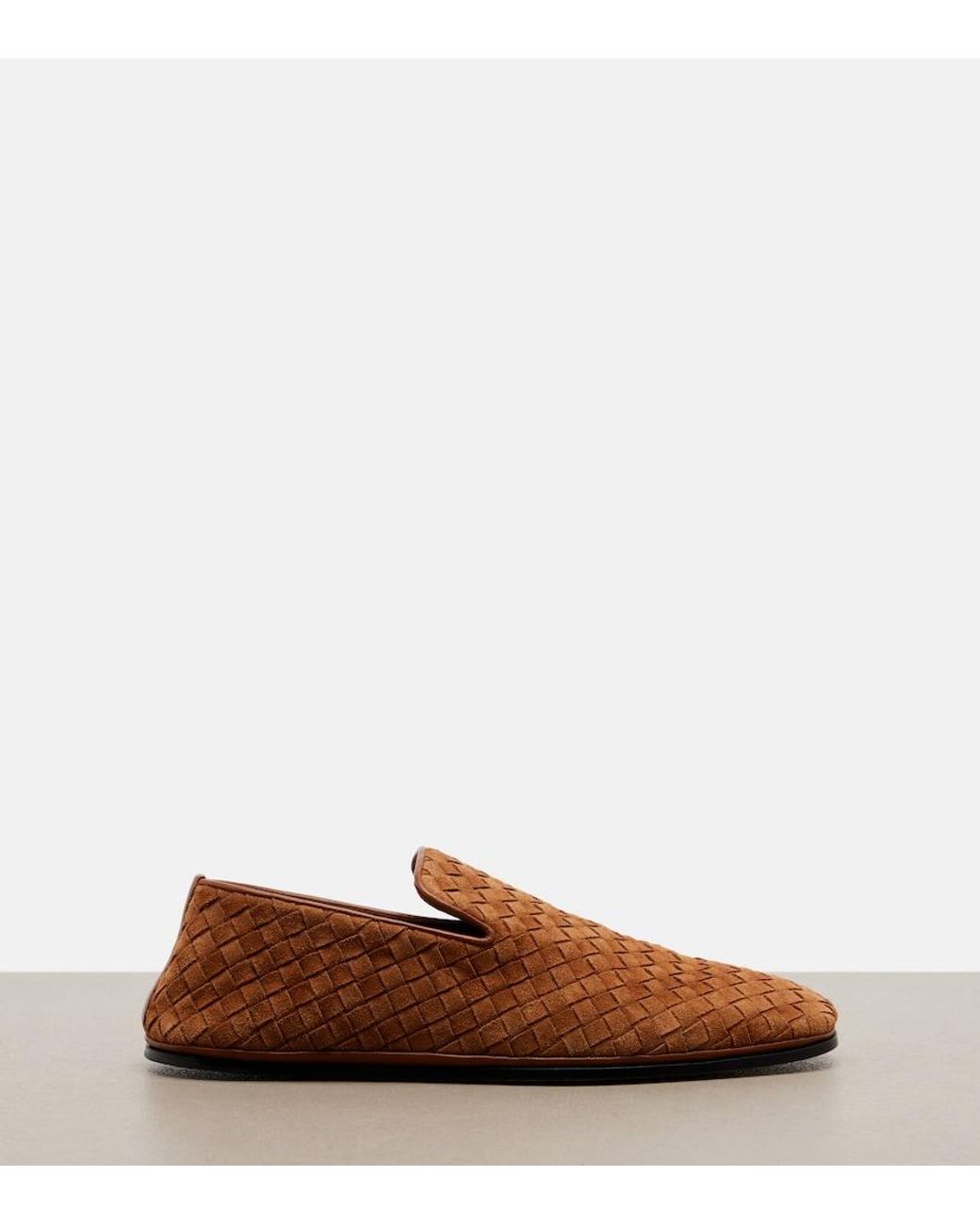 Bottega Veneta Brown Palazzo Intrecciato Suede Loafers