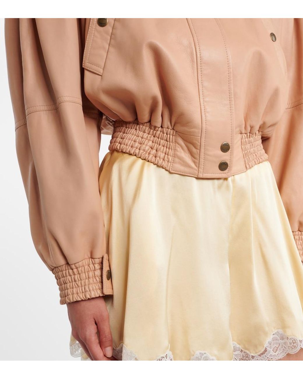 Chloé Natural Scarf-Detail Cropped Leather Jacket