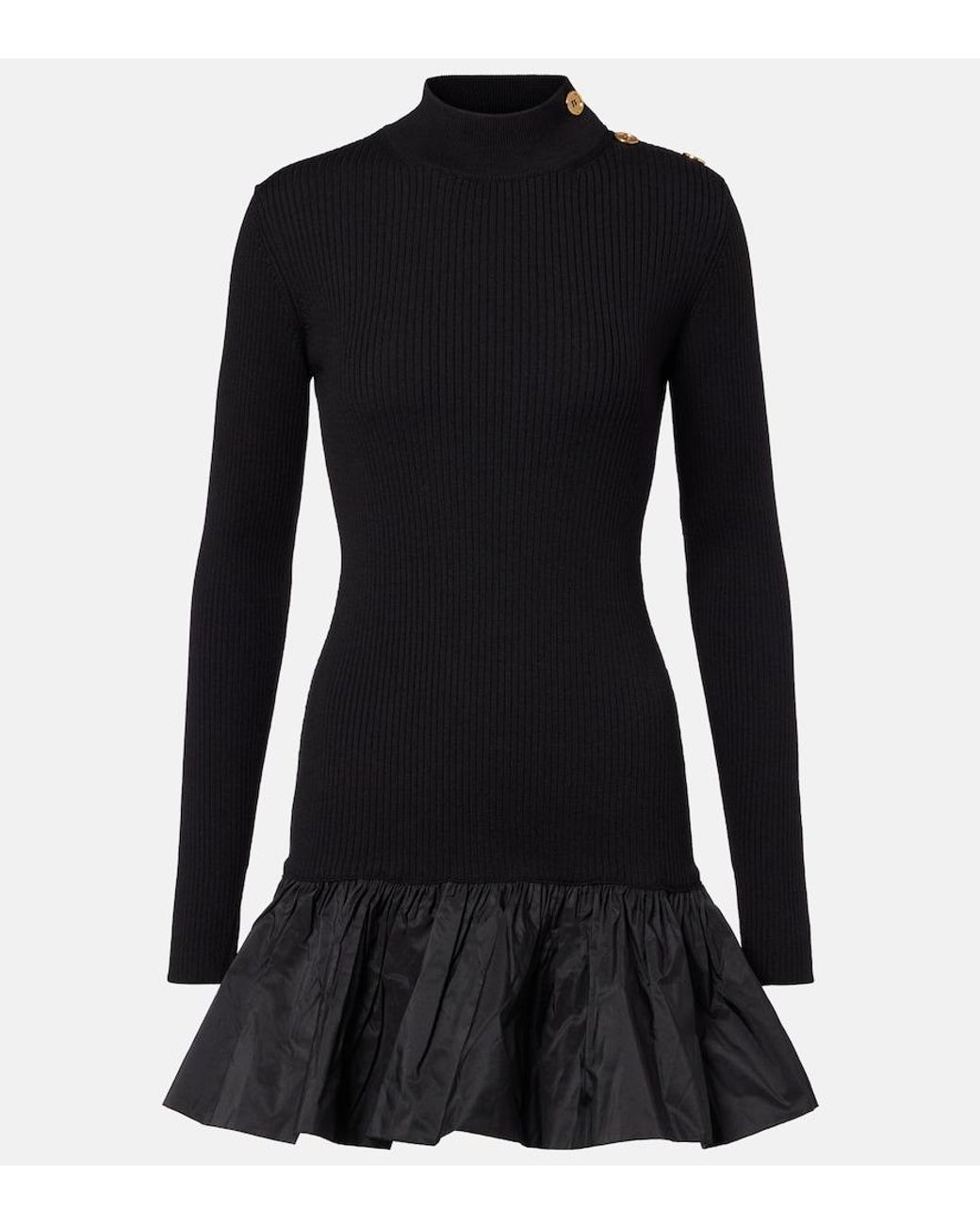 Patou Black Ruffled Wool Minidress