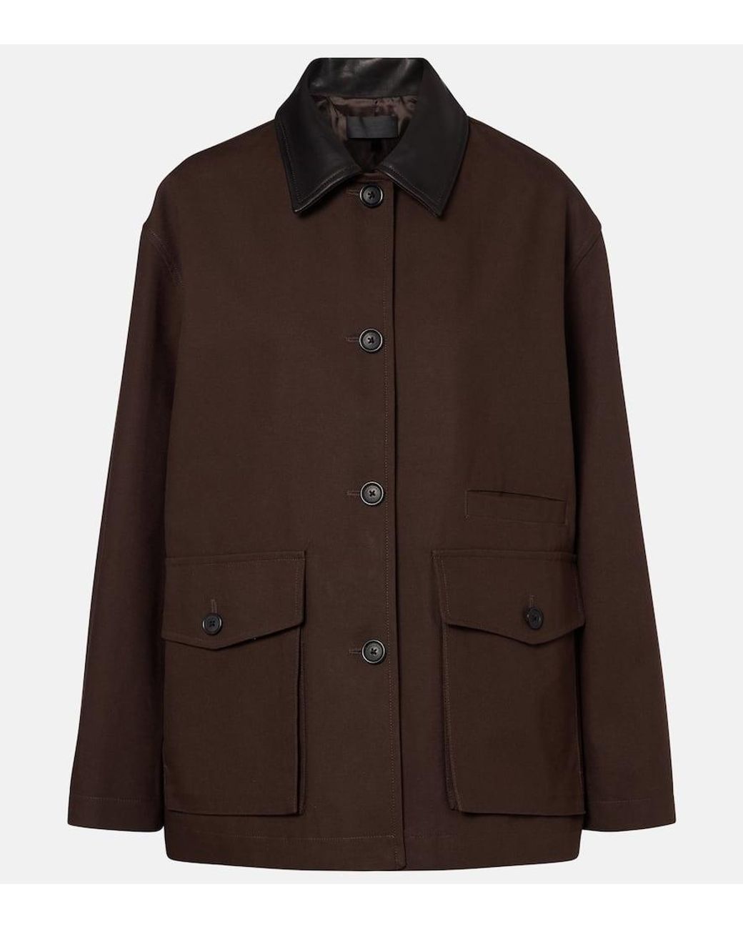 Nili Lotan Brown Leather-Trimmed Cotton Jacket