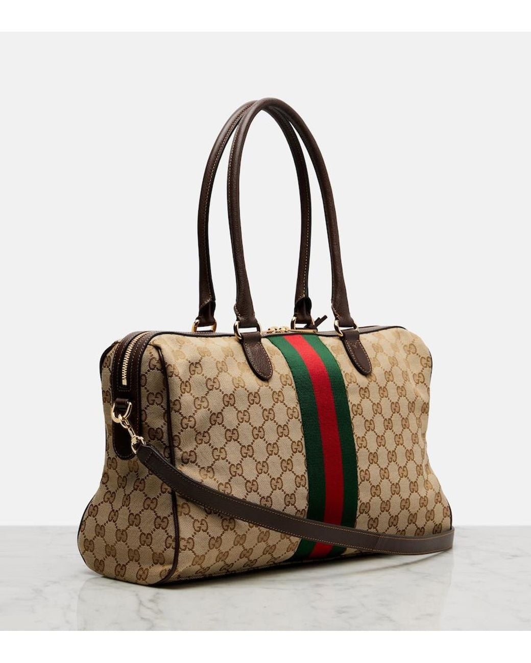 Gucci Brown Borsetto Gg Canvas Large Duffel Bag