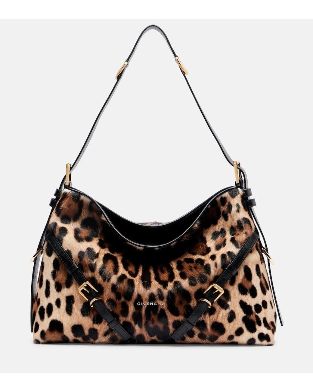 Givenchy Black Voyou Medium Leopard-Print Shoulder Bag