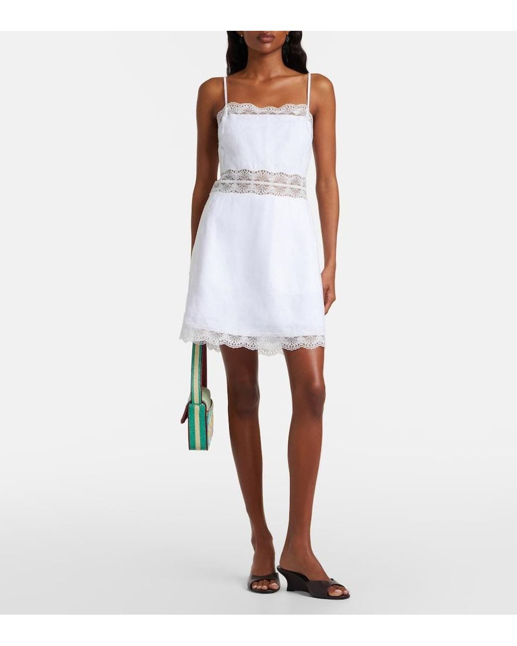 Staud White Amalina Lace-Trimmed Linen Minidress