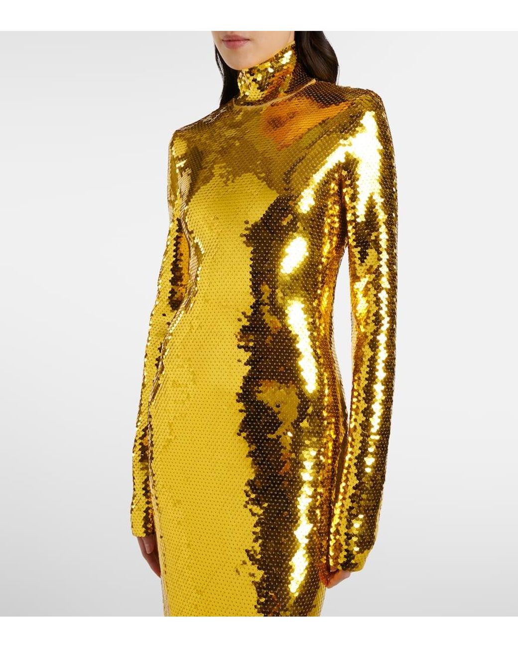 Bottega Veneta Sequined Turtleneck Gown in Metallic | Lyst