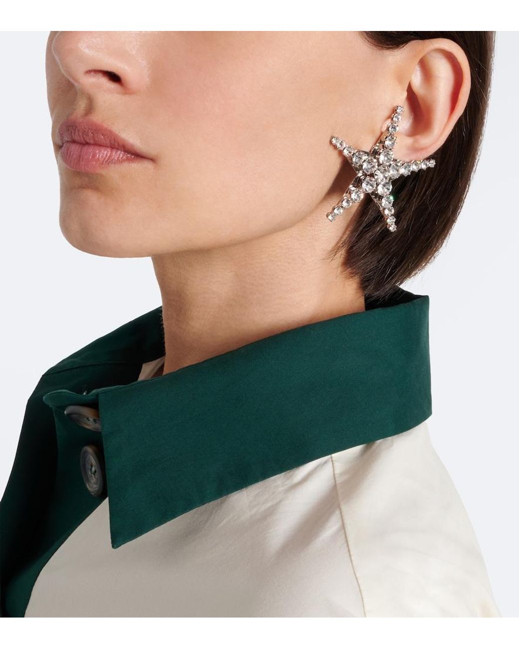 Alessandra Rich White Crystal-Embellished Earrings