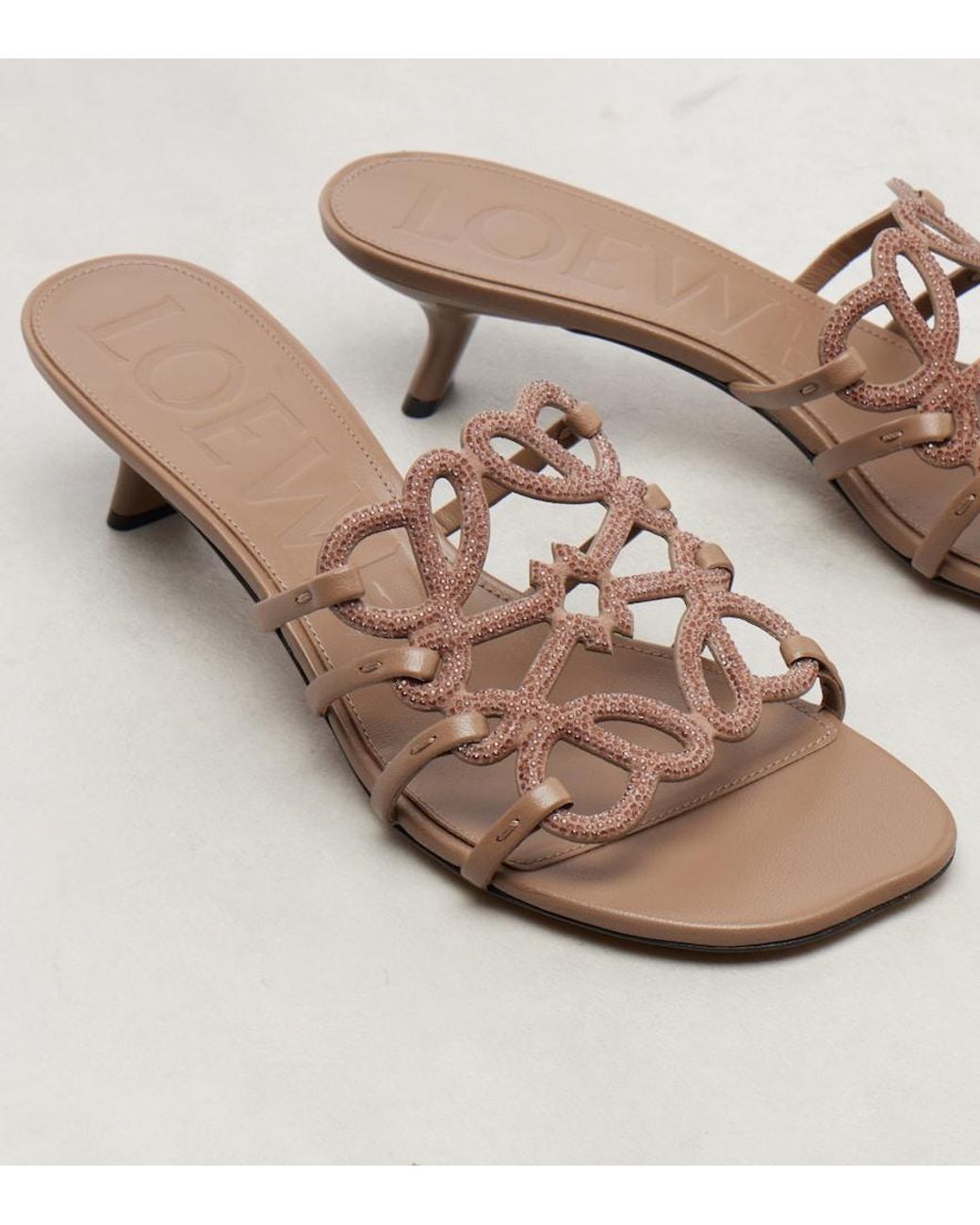 Loewe Pink Petal Anagram Embellished Suede Mules