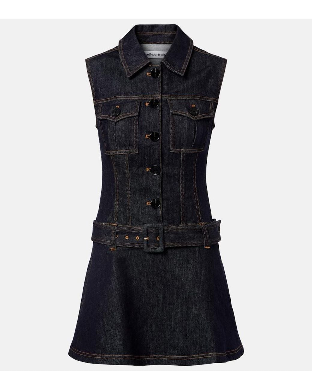 Self-Portrait Black Belted Denim Minidress