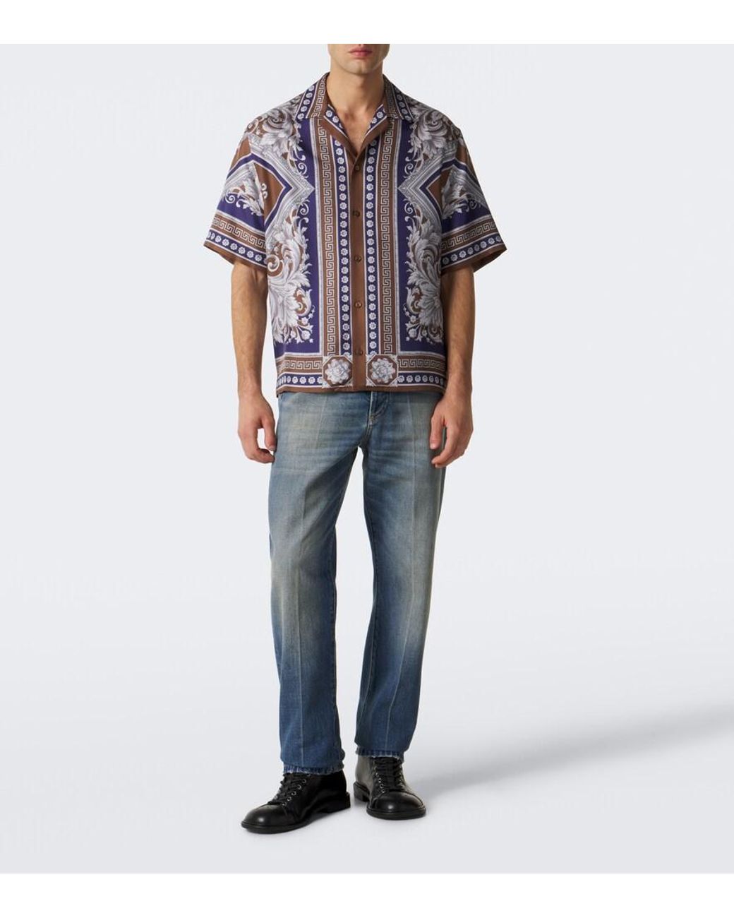 Versace Multicolor Neoclassical Barocco Silk Twill Bowling Shirt for men