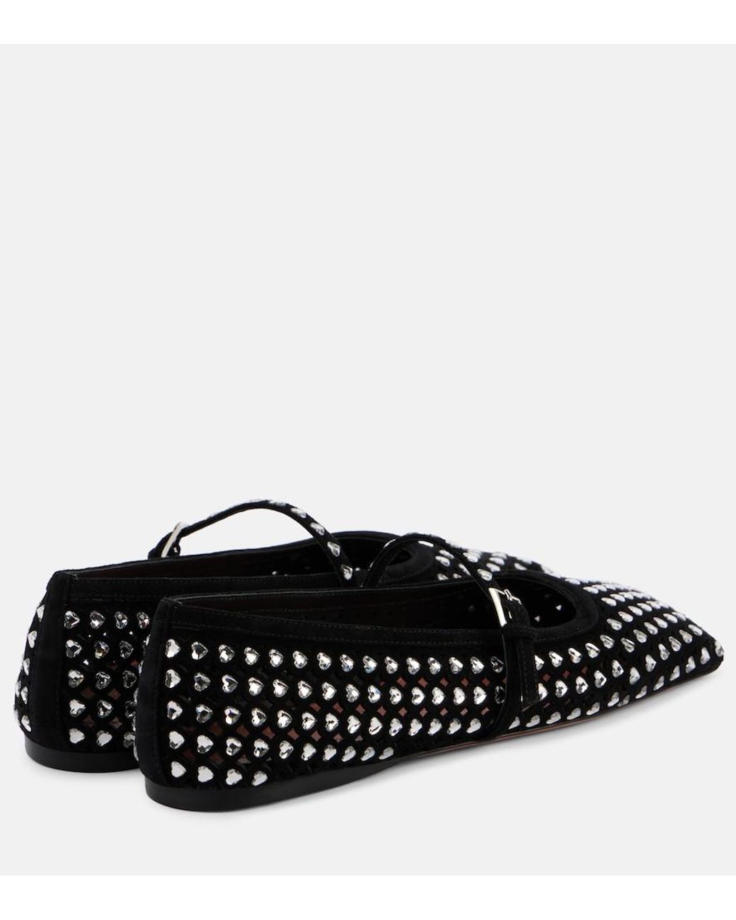 AMINA MUADDI Black Ane Crystal Heart Suede Ballet Flats