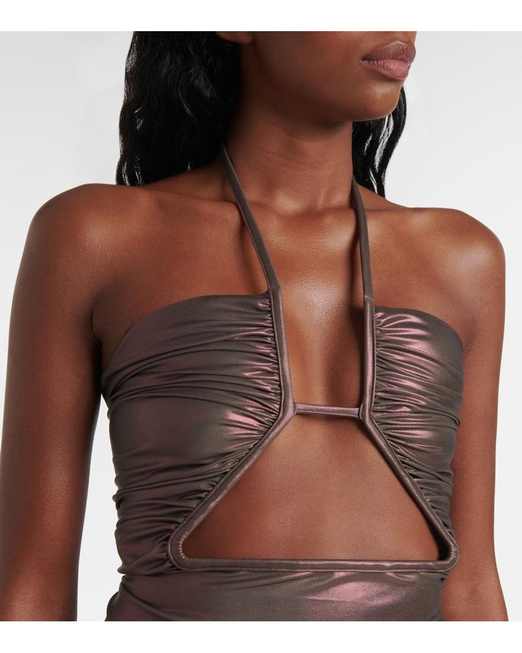 Rick Owens Brown Metallic Halterneck Swimsuit