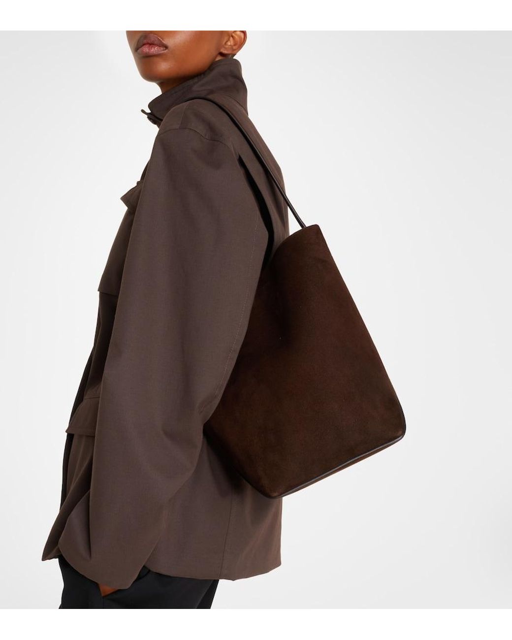 The Row Brown Tote Bag N/S Park Edge Medium Aus Veloursleder