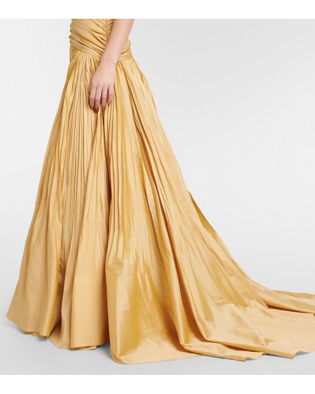 Marmar Halim Metallic Draped One-Shoulder Taffeta Gown