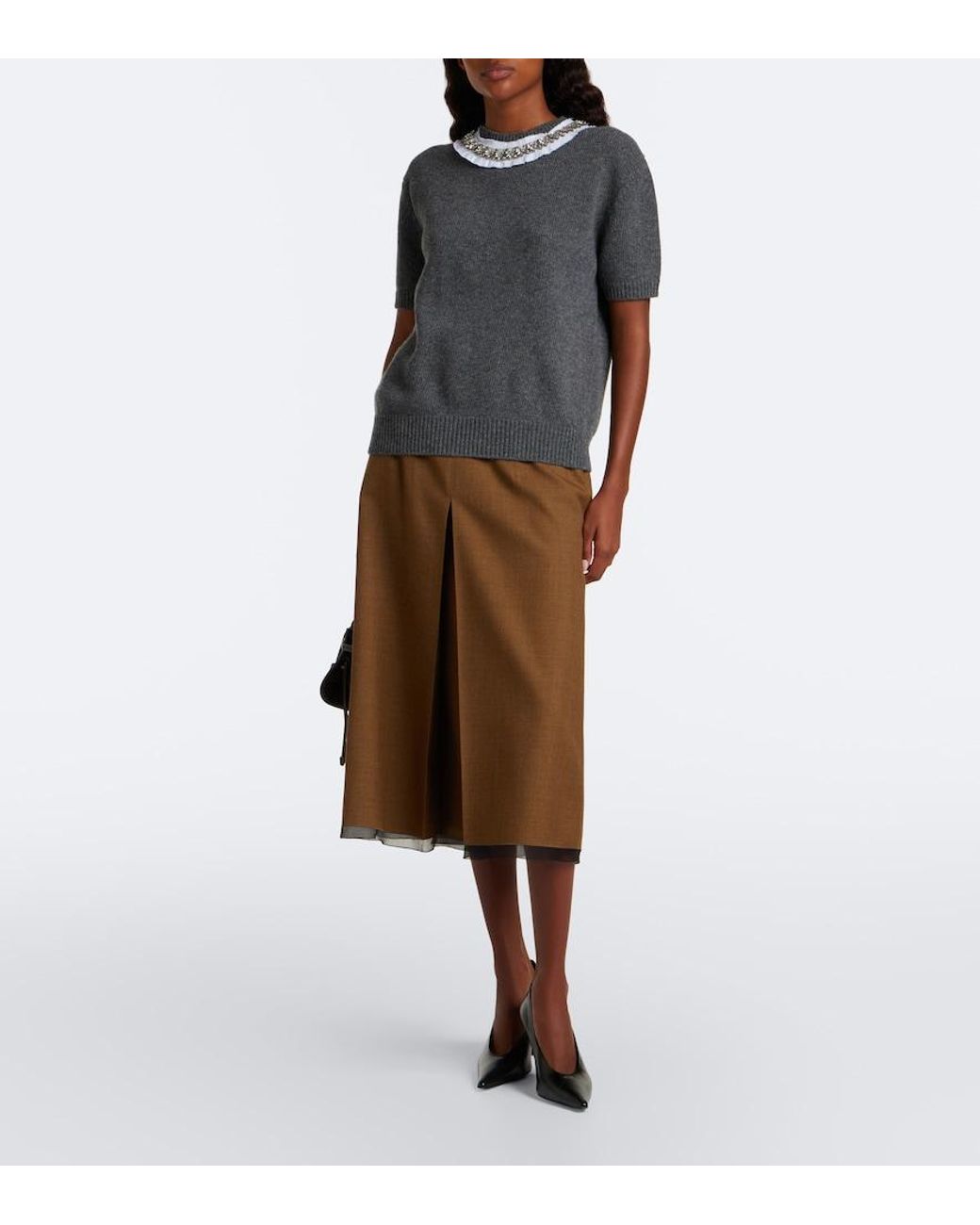 Prada Gray Embellished Wool And Cashmere Sweater