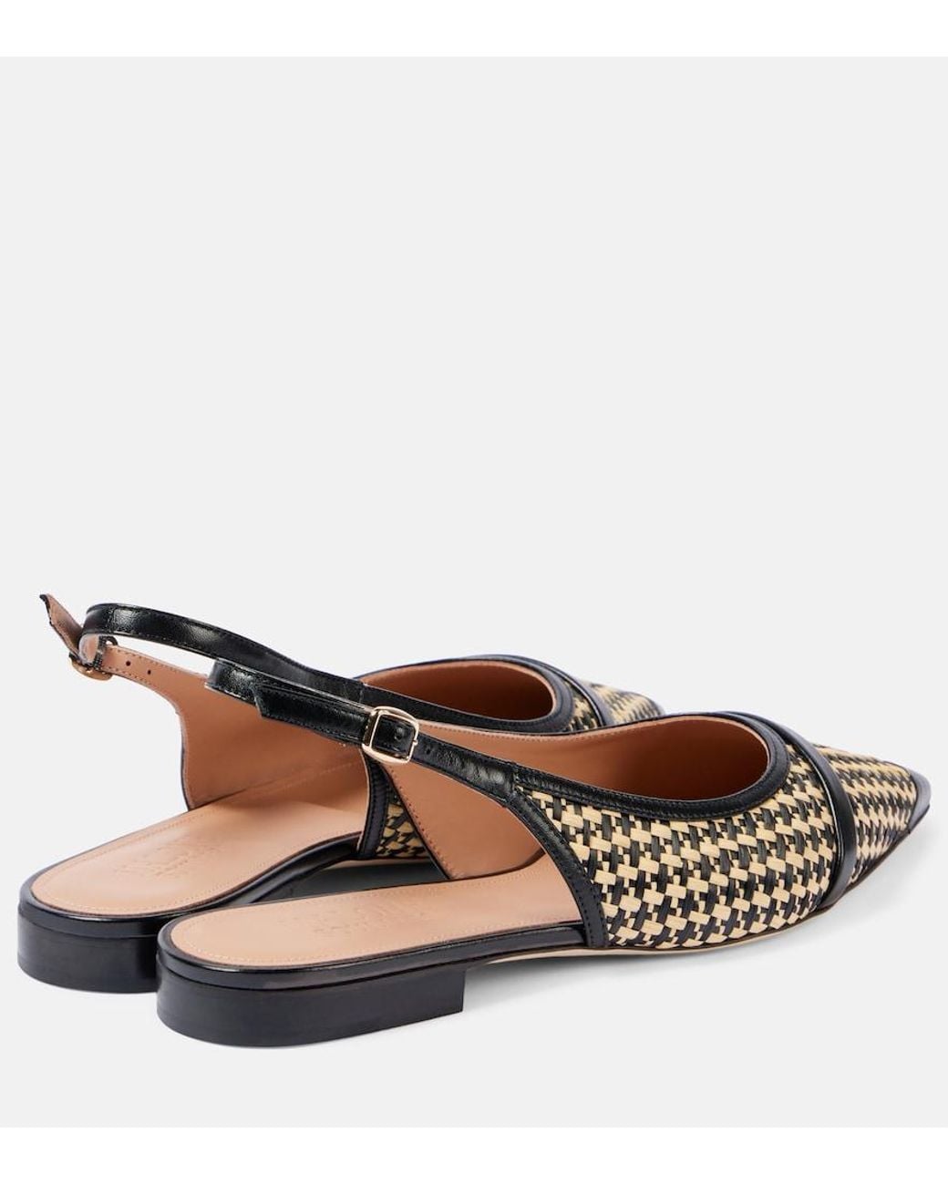 Malone Souliers Metallic Jama Leather-Trimmed Raffia Ballet Flats