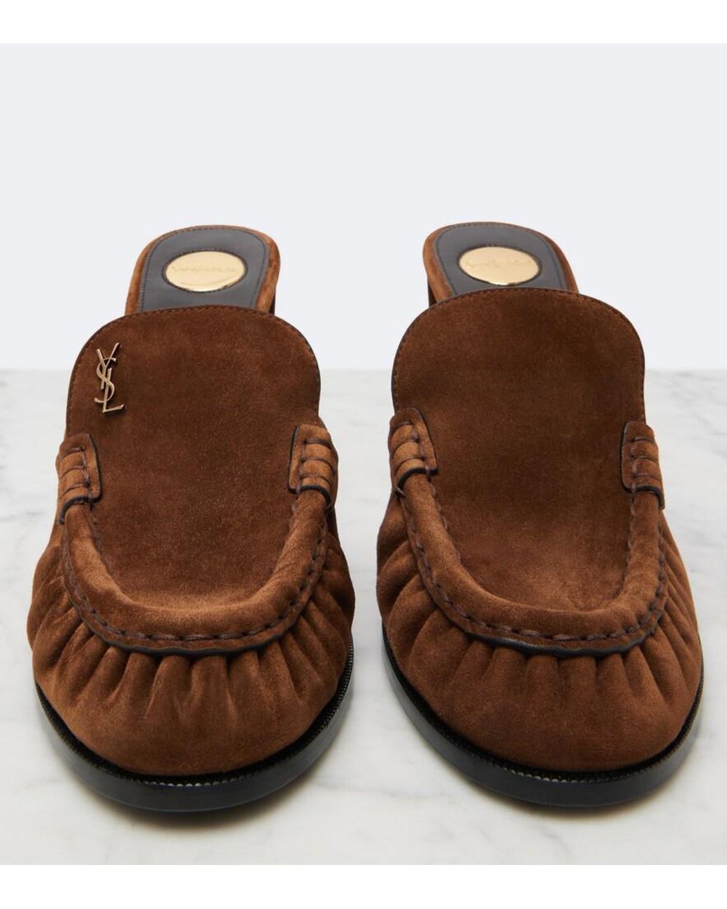 Saint Laurent Brown Le Loafer Cassandre Suede Mules